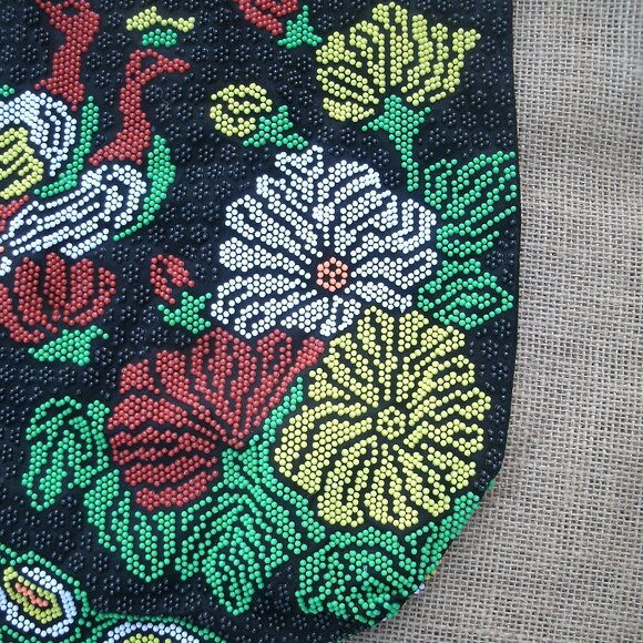 Vintage Beaded Peacock Jerusalem Drawstring Tote Bag - Picture 6 of 16